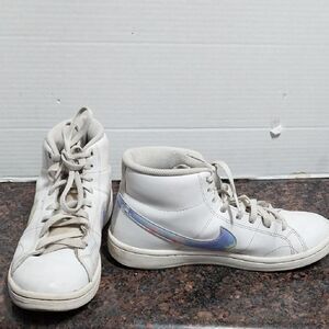 Nike White High-Top Sneakers with Iridescent Swoosh